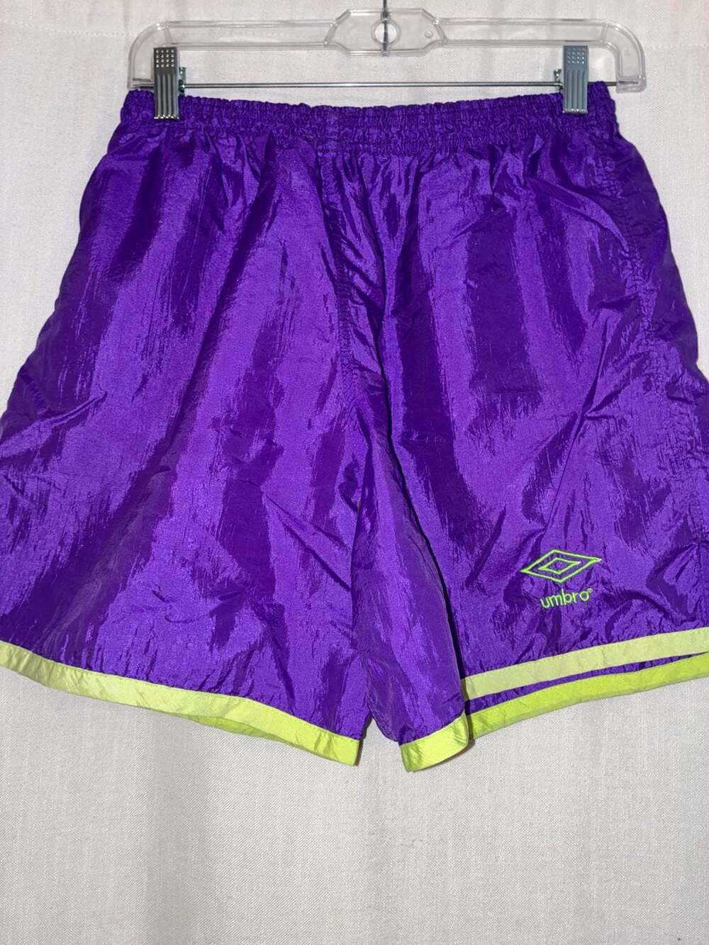 Vintage Umbro Nylon Soccer Shorts Purple Neon Green Size Medium